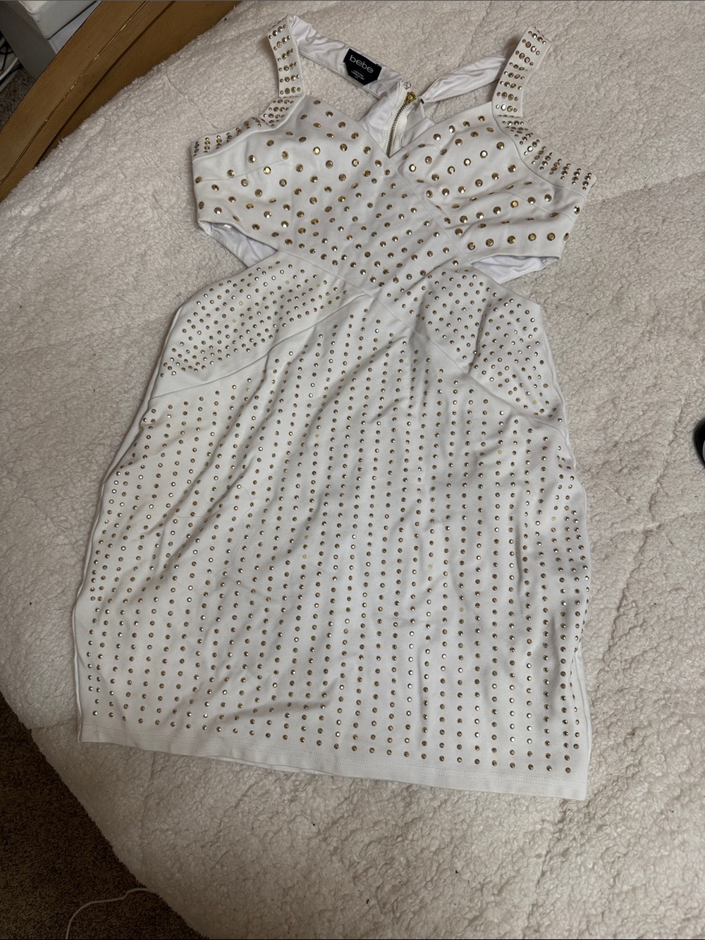 bebe White Studded Cutout Bodycon Dress